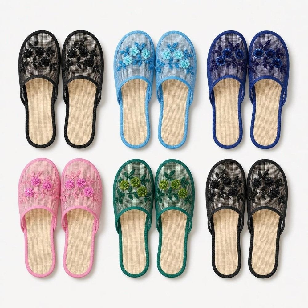 Mule Slip On - Sandálias Casuais de Malha com Bordado