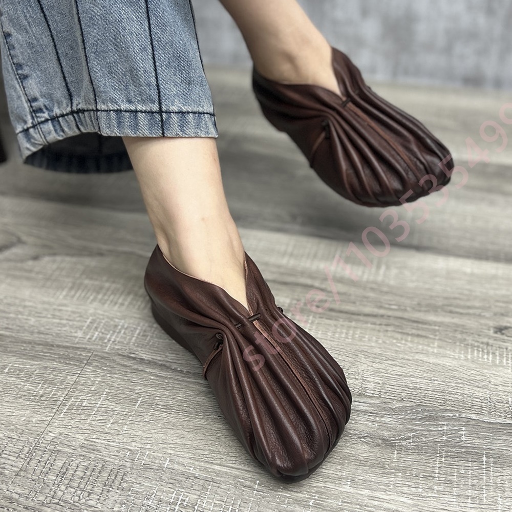 Sapatos femininos retrô plissa - Mule Slip On avaliação e preço