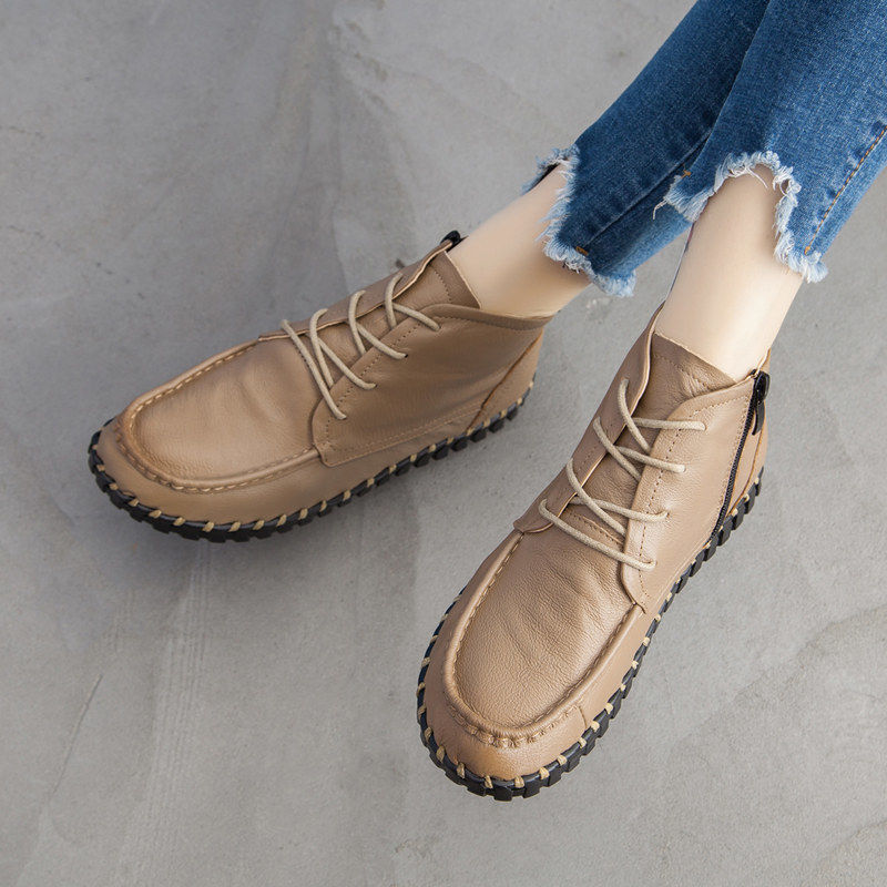 Bota de couro verdadeira para  - Oxford Lace Up Women avaliação e preço