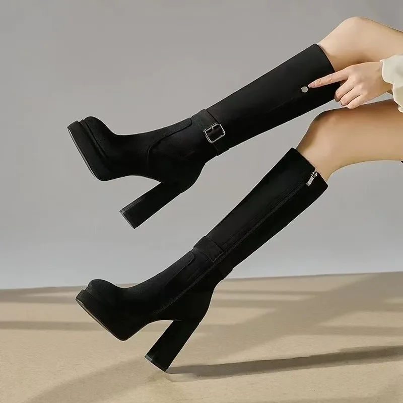 Mulheres plataforma grossa sal - Knee High Boots Women avaliação e preço