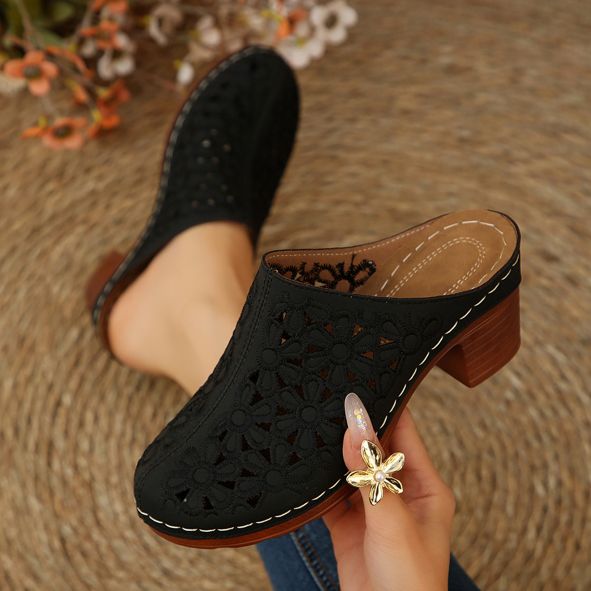 Mules Femininos Florais Vazado - Women'S Shoes Clogs avaliação e preço