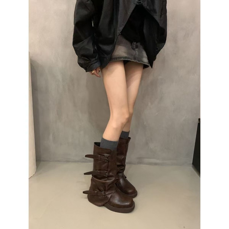 Botas de cano médio plissadas  - Knee High Boots Women avaliação e preço