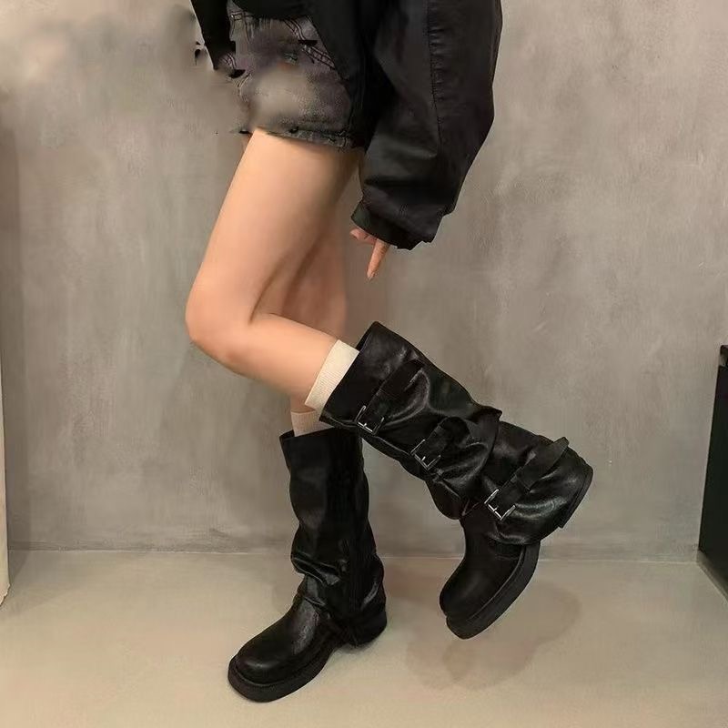 Botas de cano médio plissadas  - Knee High Boots Women avaliação e preço